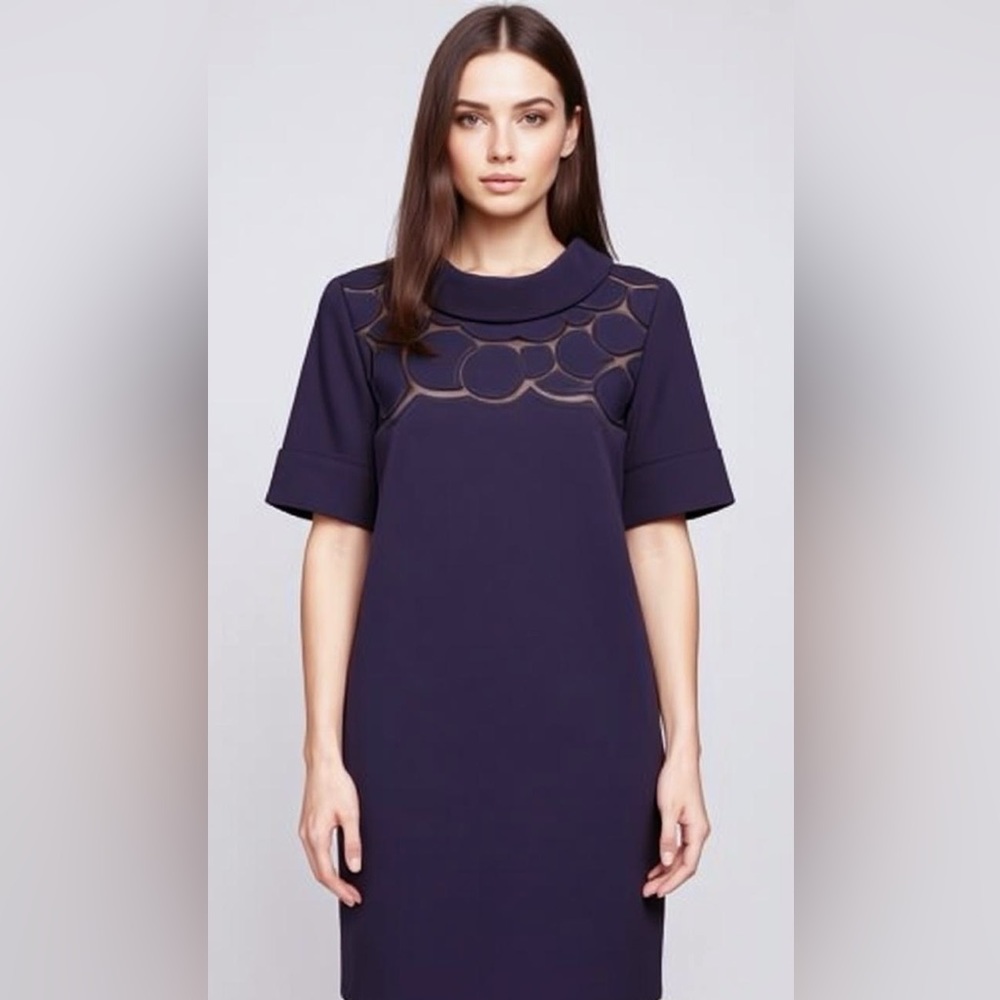 Vera Wang Lavender Label Wool Blend Navy Blue Cut Out Dress Size 14 RARE